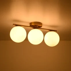 3-Light Shine Opal Glass Globe Linear Semi Flush Mount