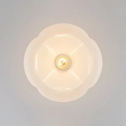 1-Light Shine Opal Glass Round Scalloped Pleated Semi Flush