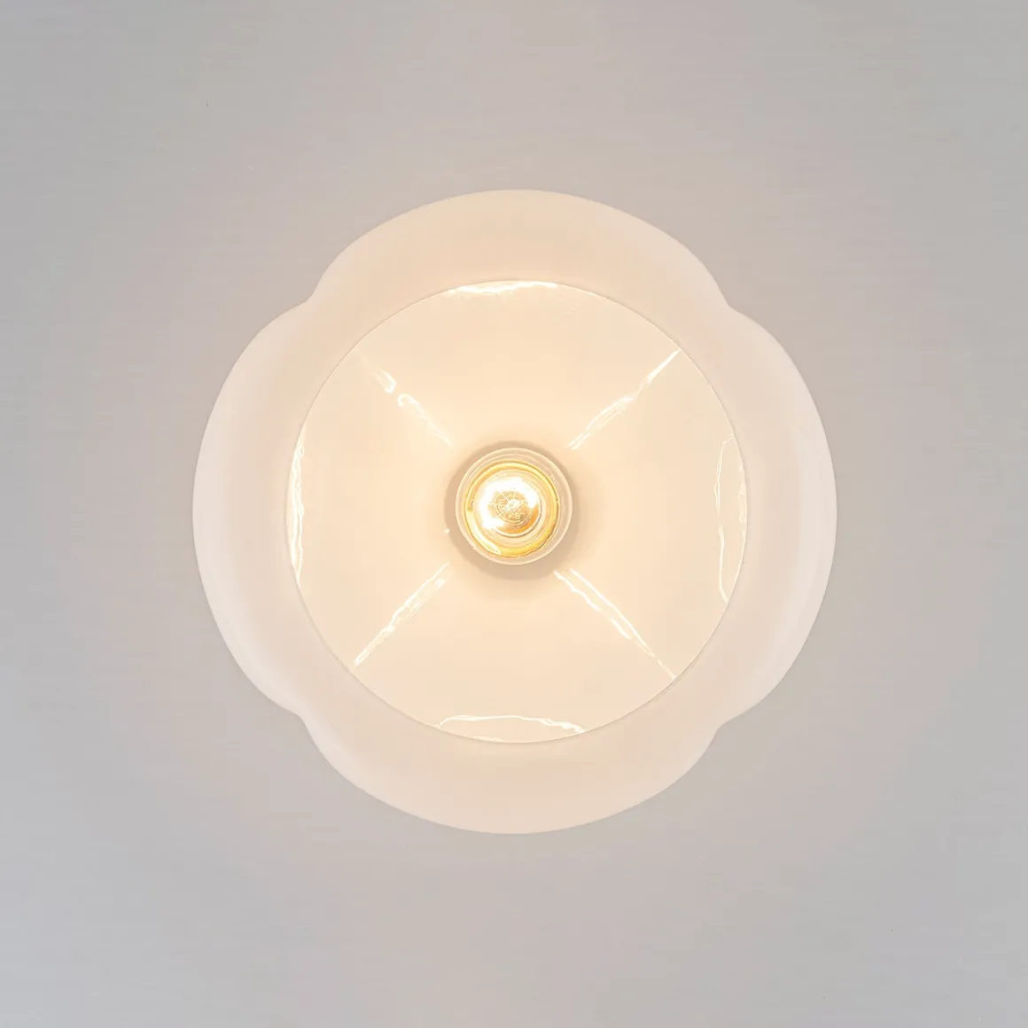 1-Light Shine Opal Glass Round Scalloped Pleated Semi Flush