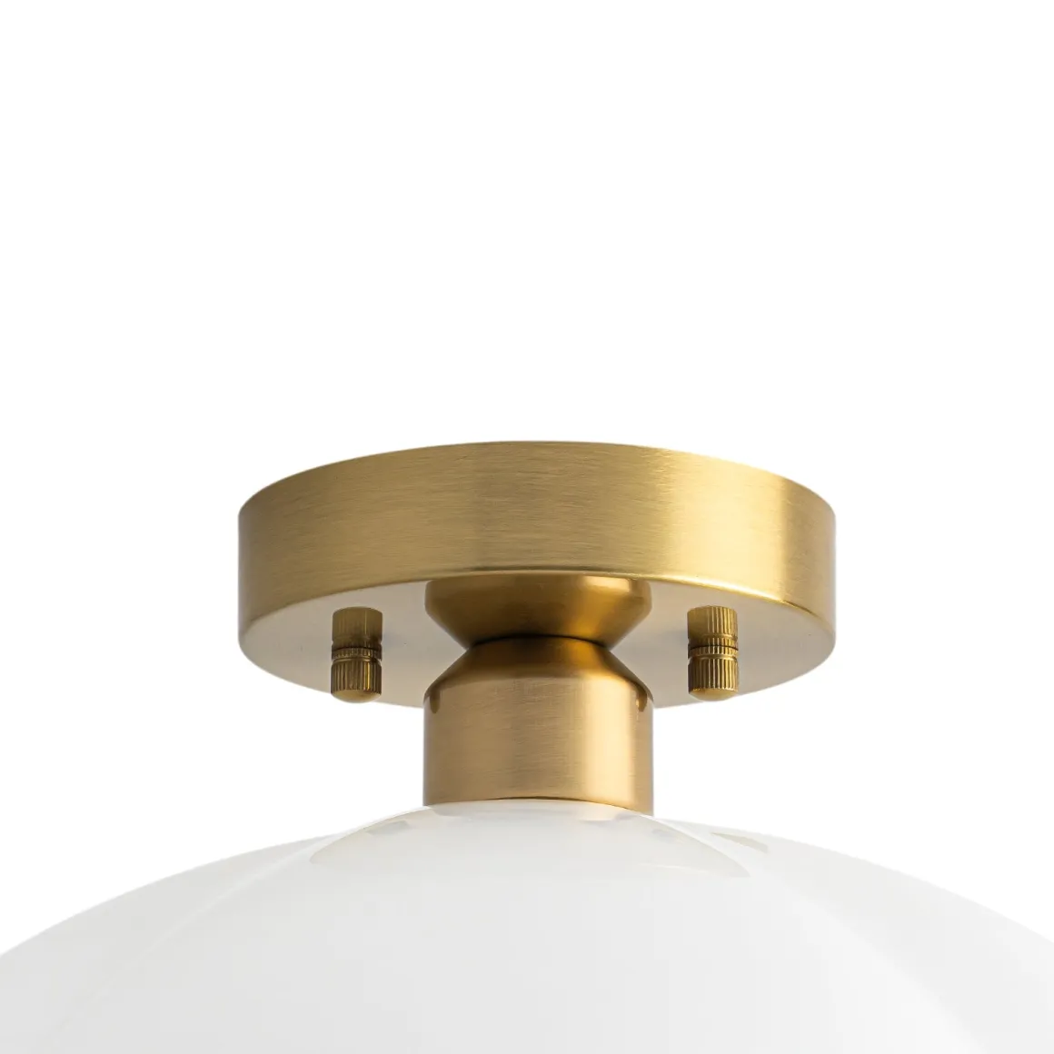 1-Light Shine Opal Glass Round Scalloped Pleated Semi Flush