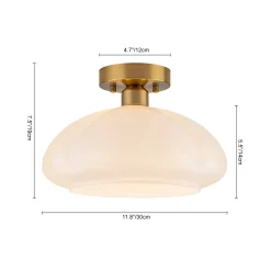 1-Light Shine Opal Glass Round Scalloped Pleated Semi Flush
