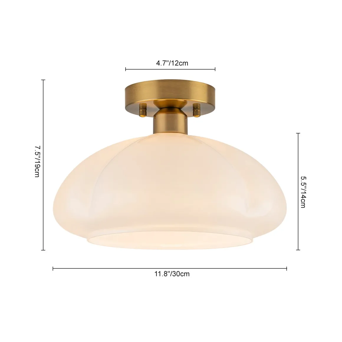 1-Light Shine Opal Glass Round Scalloped Pleated Semi Flush