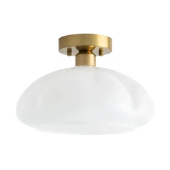 1-Light Shine Opal Glass Round Scalloped Pleated Semi Flush