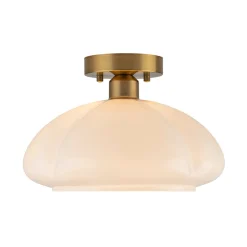 1-Light Shine Opal Glass Round Scalloped Pleated Semi Flush