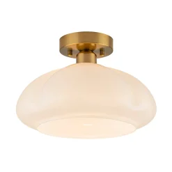 1-Light Shine Opal Glass Round Scalloped Pleated Semi Flush