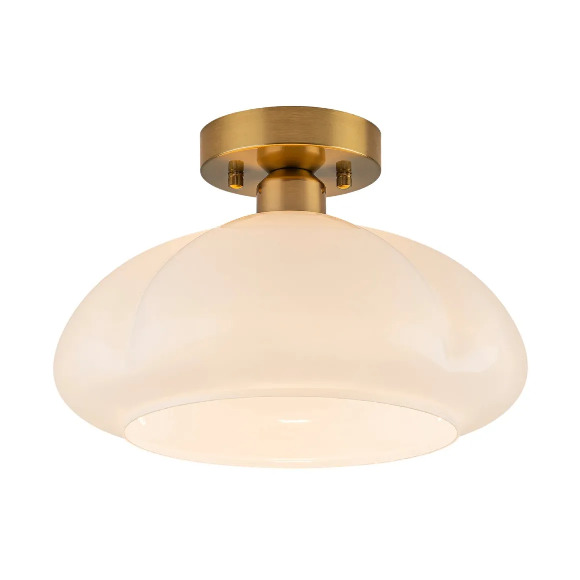 1-Light Shine Opal Glass Round Scalloped Pleated Semi Flush