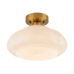 1-Light Shine Opal Glass Round Scalloped Pleated Semi Flush