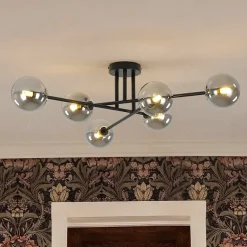 6-Light Smoked Glass Globe Linear Sputnik Semi Flush