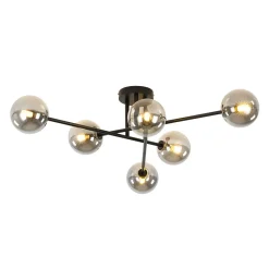 6-Light Smoked Glass Globe Linear Sputnik Semi Flush