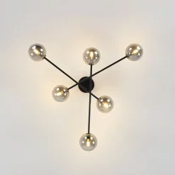 6-Light Smoked Glass Globe Linear Sputnik Semi Flush