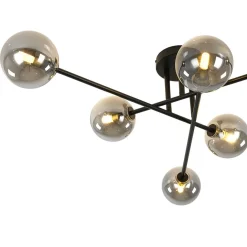 6-Light Smoked Glass Globe Linear Sputnik Semi Flush