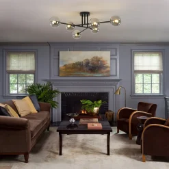 6-Light Smoked Glass Globe Linear Sputnik Semi Flush