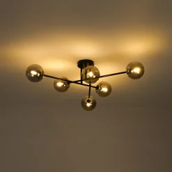 6-Light Smoked Glass Globe Linear Sputnik Semi Flush