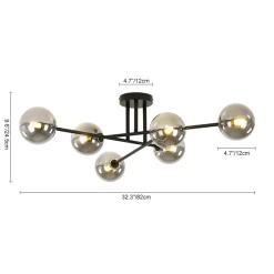 6-Light Smoked Glass Globe Linear Sputnik Semi Flush
