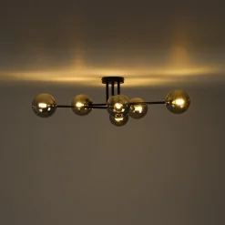 6-Light Smoked Glass Globe Linear Sputnik Semi Flush