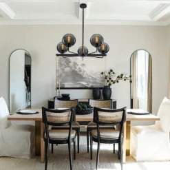 5-Light Smoked Grey Tinted Glass Globe Round Sputnik Chandelier