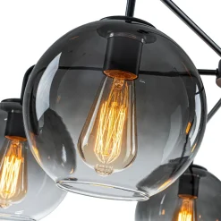 5-Light Smoked Grey Tinted Glass Globe Round Sputnik Chandelier