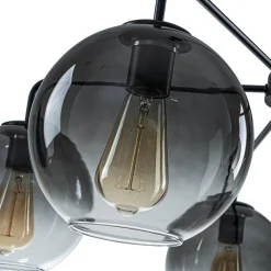 5-Light Smoked Grey Tinted Glass Globe Round Sputnik Chandelier