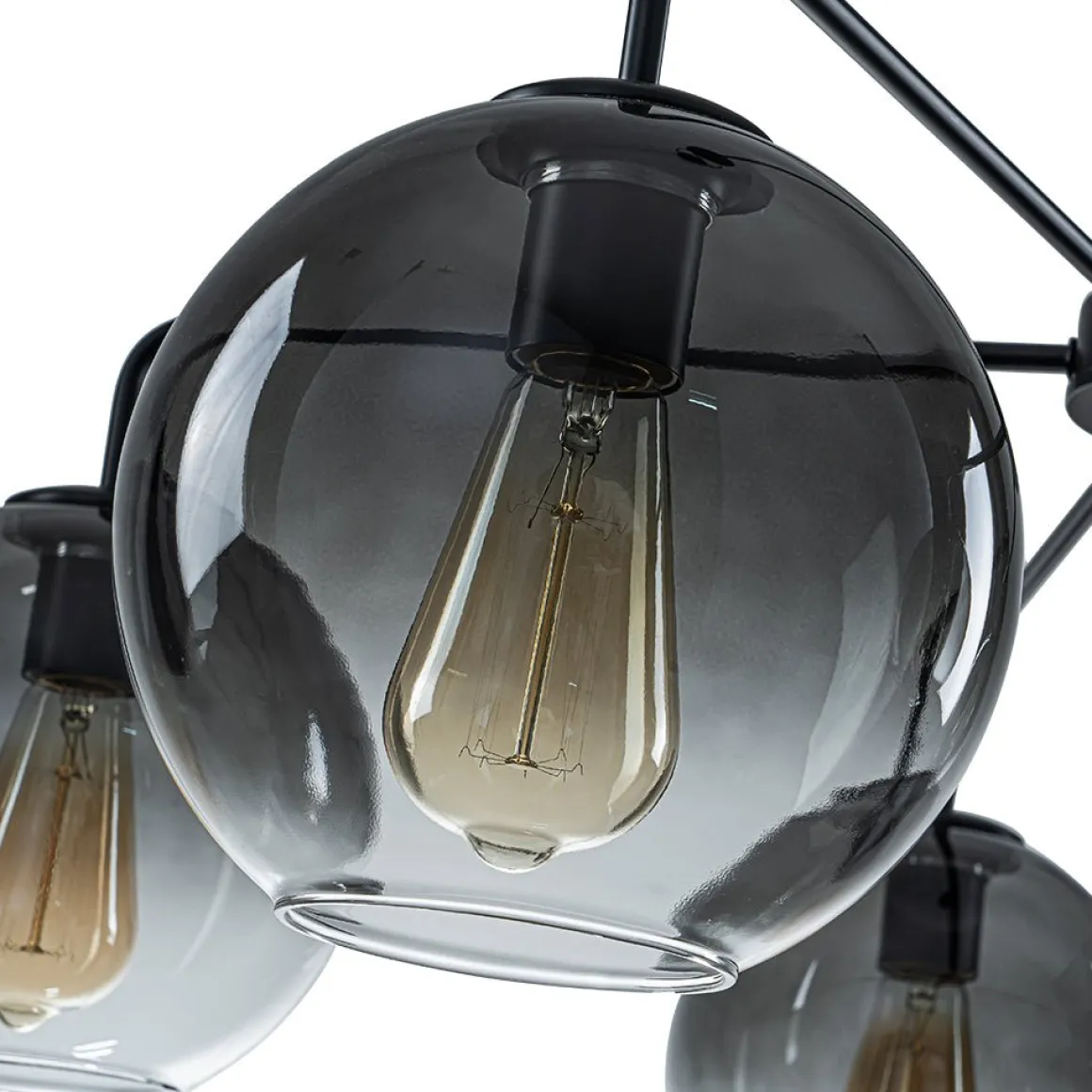 5-Light Smoked Grey Tinted Glass Globe Round Sputnik Chandelier