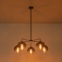 5-Light Smoked Grey Tinted Glass Globe Round Sputnik Chandelier