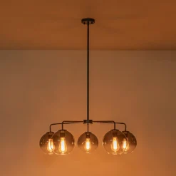 5-Light Smoked Grey Tinted Glass Globe Round Sputnik Chandelier