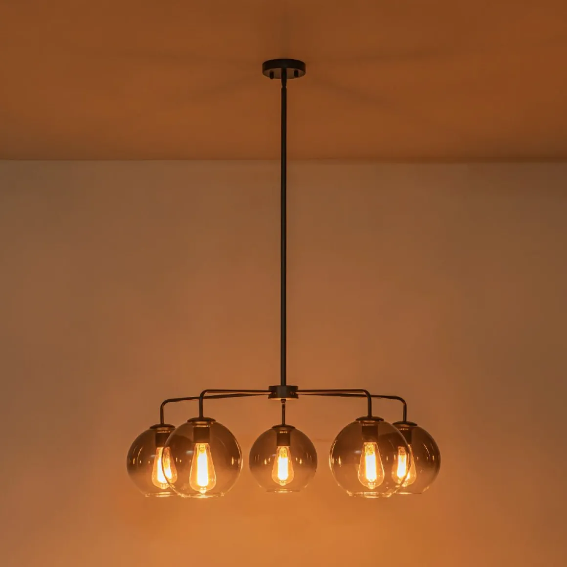 5-Light Smoked Grey Tinted Glass Globe Round Sputnik Chandelier