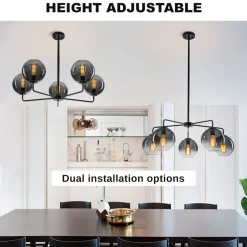5-Light Smoked Grey Tinted Glass Globe Round Sputnik Chandelier