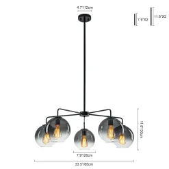 5-Light Smoked Grey Tinted Glass Globe Round Sputnik Chandelier