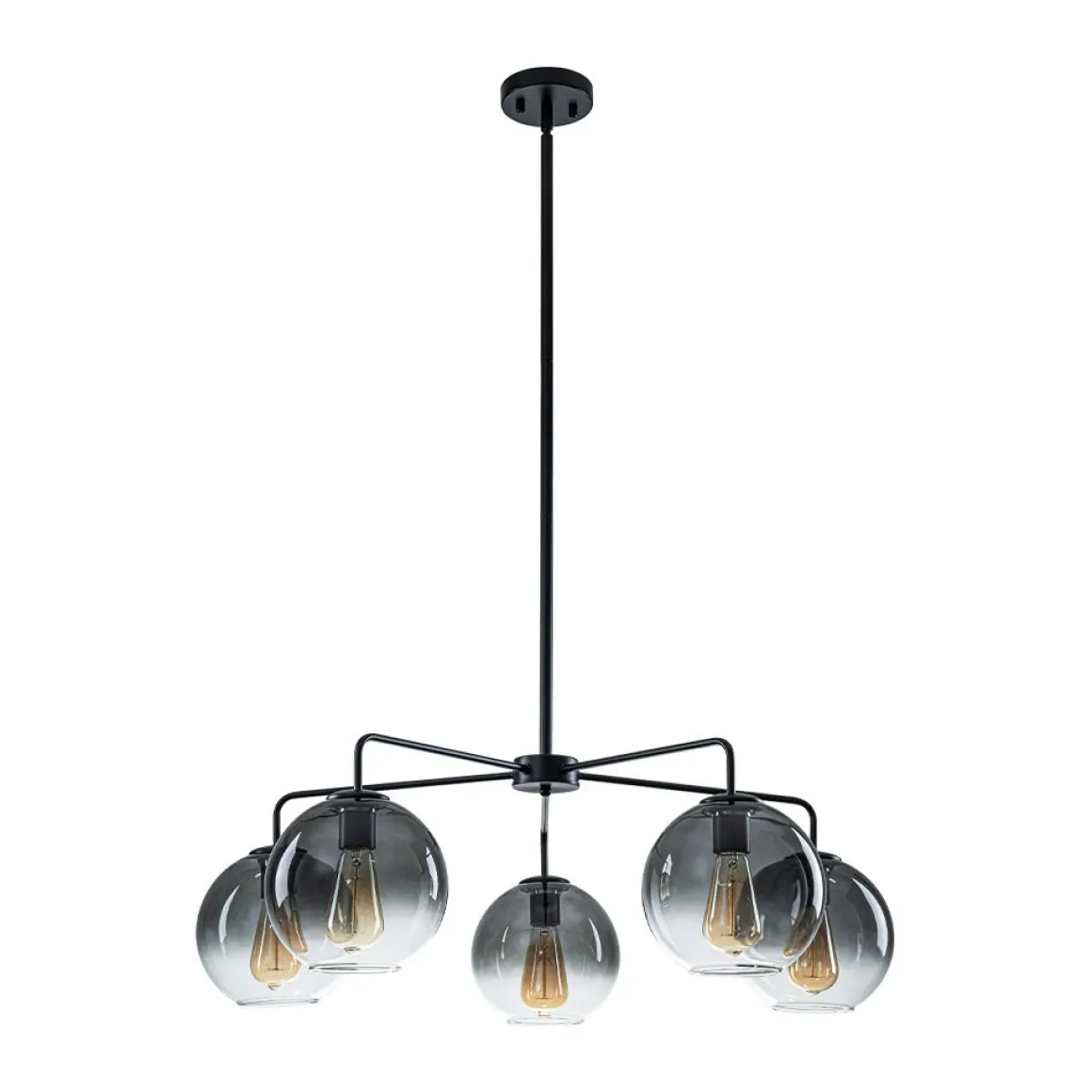 5-Light Smoked Grey Tinted Glass Globe Round Sputnik Chandelier