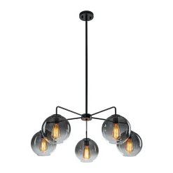 5-Light Smoked Grey Tinted Glass Globe Round Sputnik Chandelier