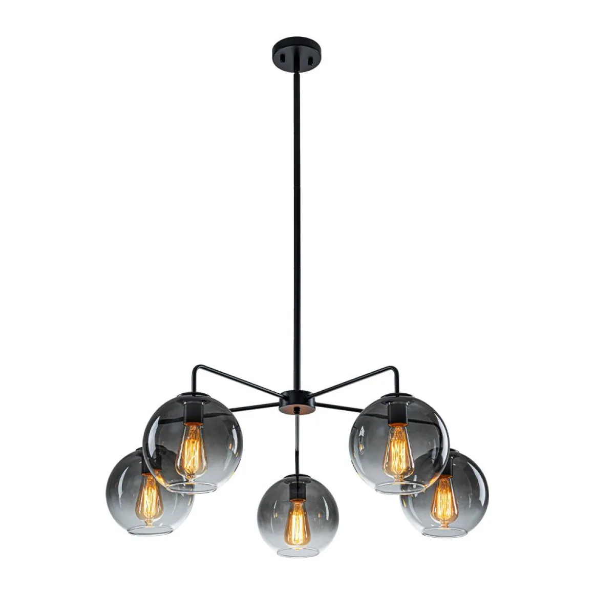 5-Light Smoked Grey Tinted Glass Globe Round Sputnik Chandelier