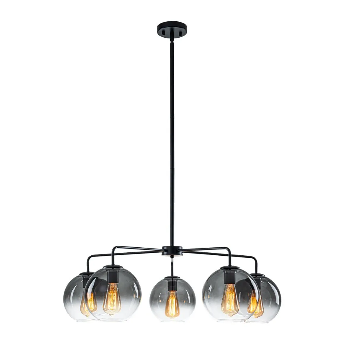 5-Light Smoked Grey Tinted Glass Globe Round Sputnik Chandelier