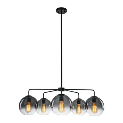 5-Light Smoked Grey Tinted Glass Globe Round Sputnik Chandelier