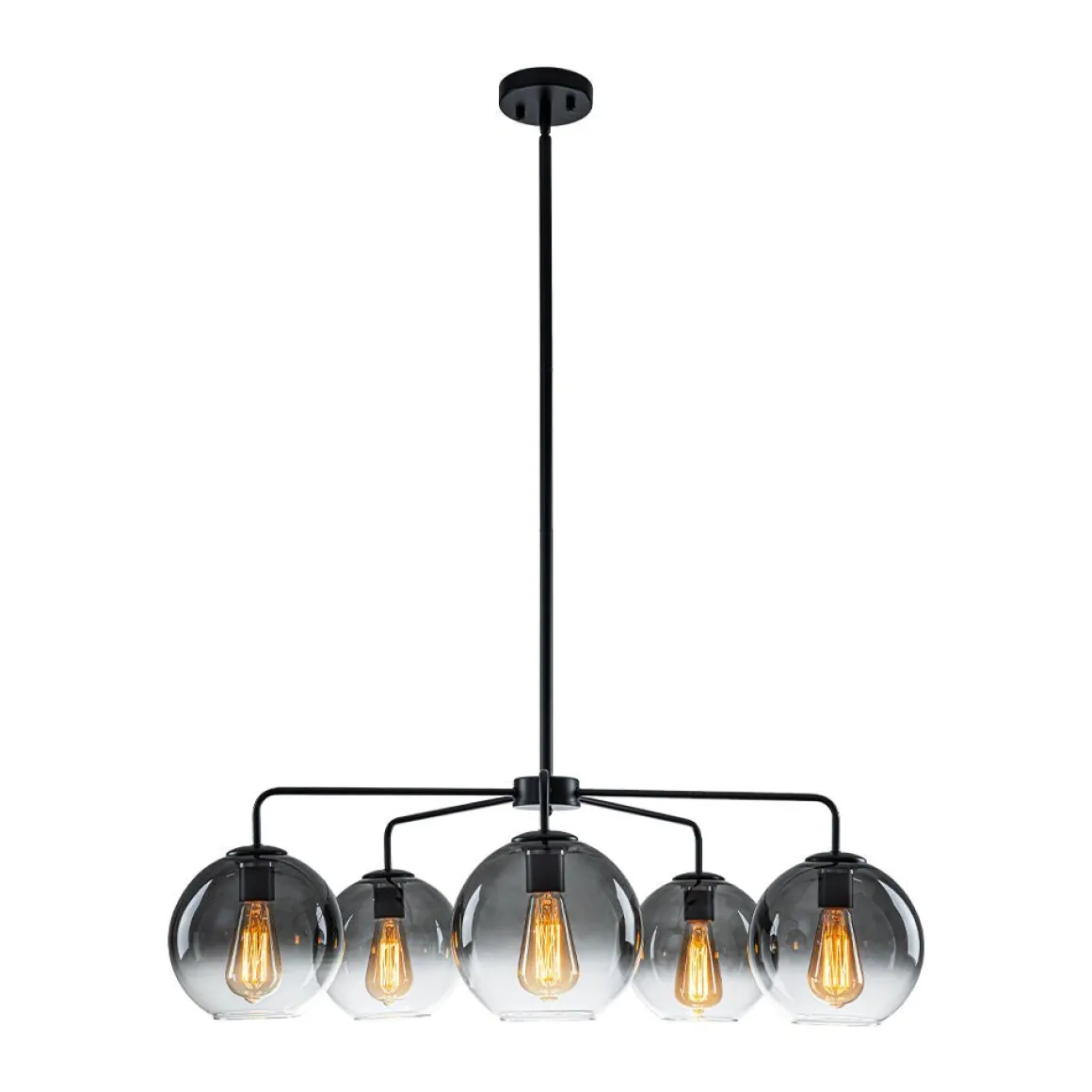 5-Light Smoked Grey Tinted Glass Globe Round Sputnik Chandelier