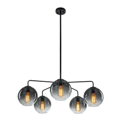 5-Light Smoked Grey Tinted Glass Globe Round Sputnik Chandelier