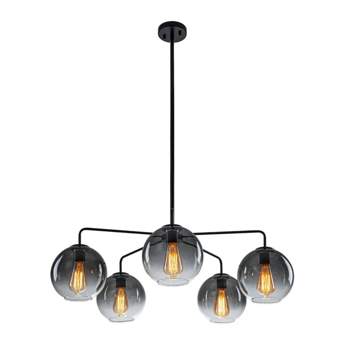 5-Light Smoked Grey Tinted Glass Globe Round Sputnik Chandelier