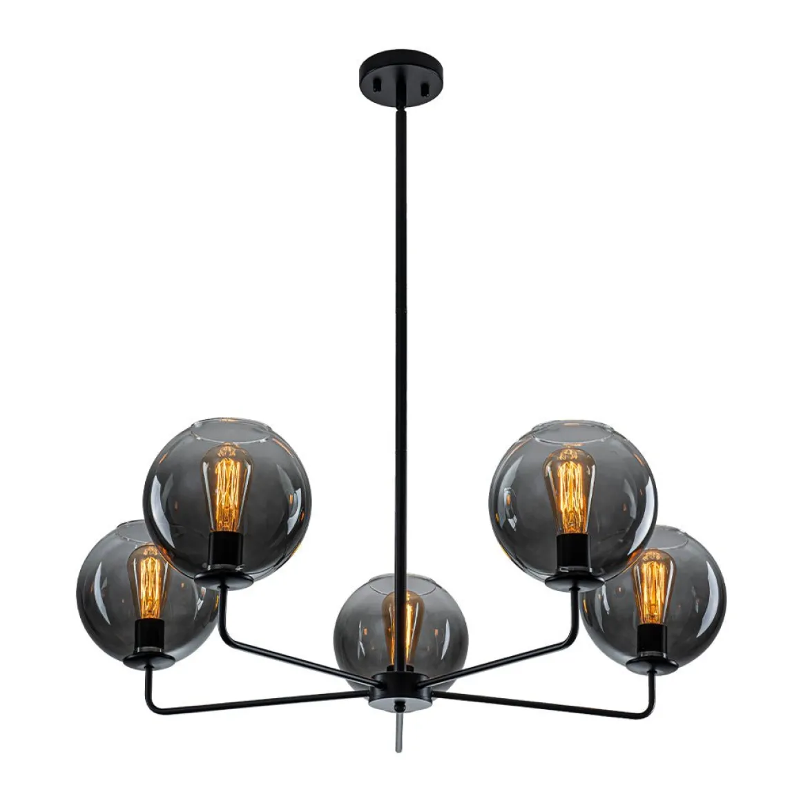 5-Light Smoked Grey Tinted Glass Globe Round Sputnik Chandelier