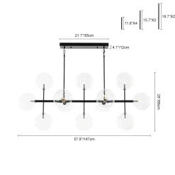 12-Light Sputnik Glass Globe Bubble Linear Island Chandelier