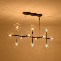 12-Light Sputnik Glass Globe Bubble Linear Island Chandelier