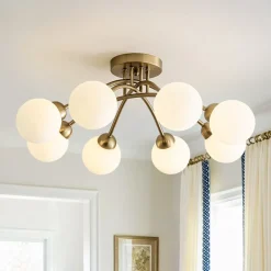 8-Light Sputnik Milky Glass Bubble Semi Flush Mount