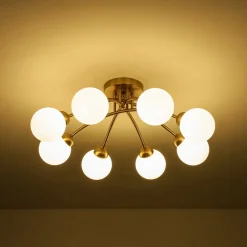 8-Light Sputnik Milky Glass Bubble Semi Flush Mount