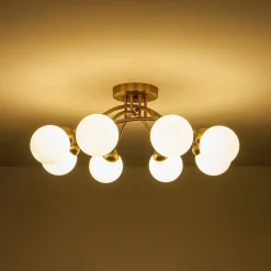 8-Light Sputnik Milky Glass Bubble Semi Flush Mount