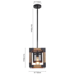 1-Light Square Wood Pendant Light