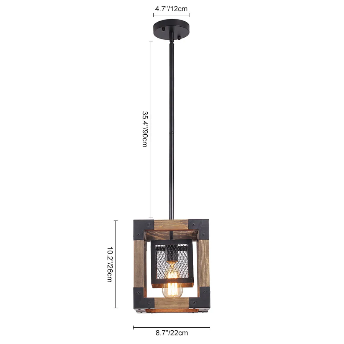 1-Light Square Wood Pendant Light