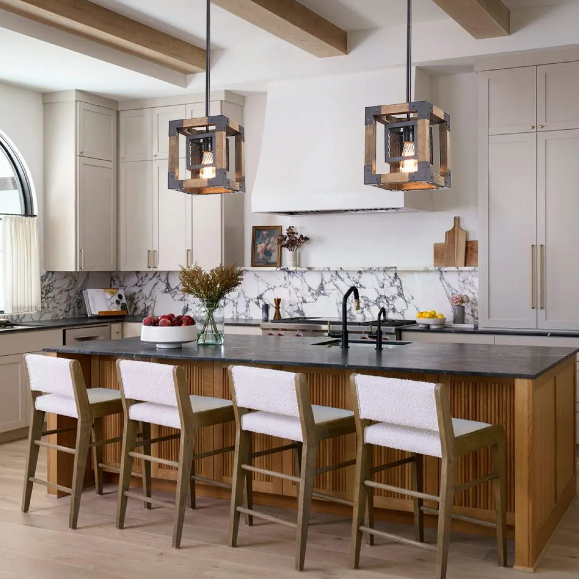 1-Light Square Wood Pendant Light