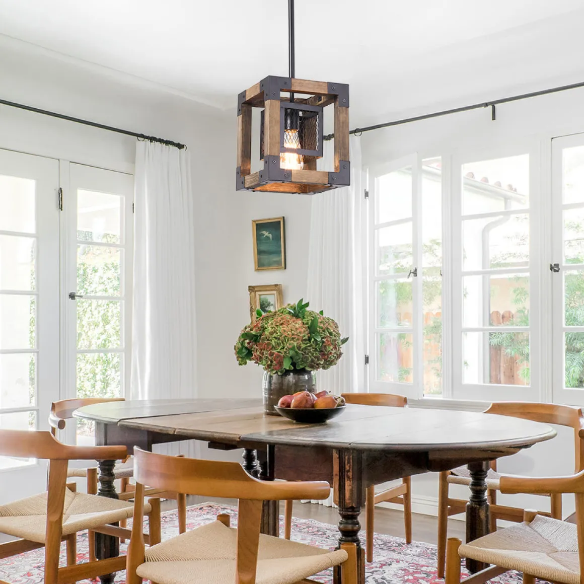 1-Light Square Wood Pendant Light