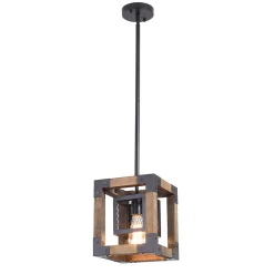 1-Light Square Wood Pendant Light