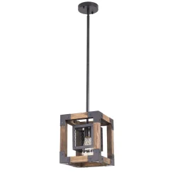 1-Light Square Wood Pendant Light