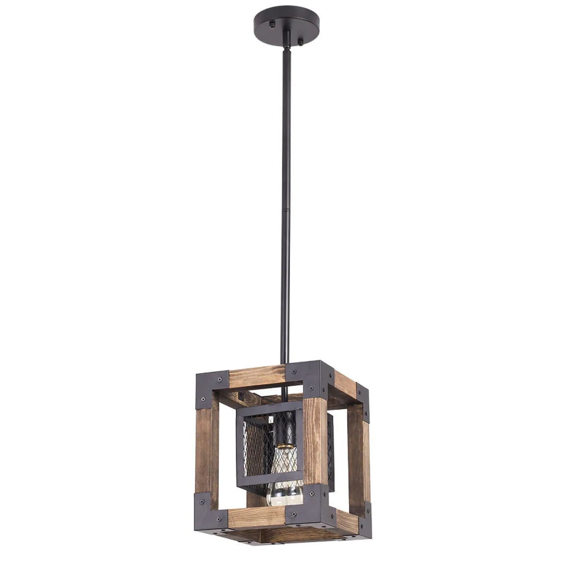 1-Light Square Wood Pendant Light