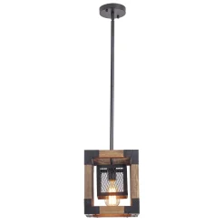 1-Light Square Wood Pendant Light